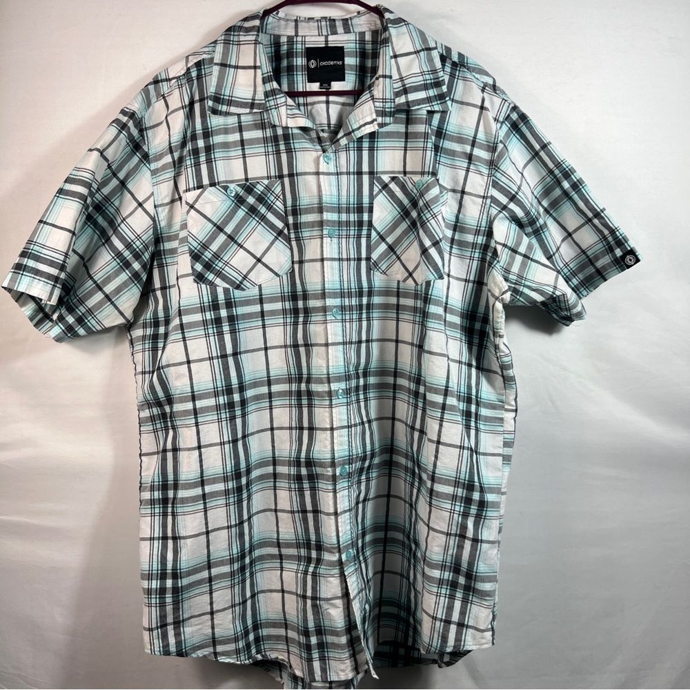 Mens Akademiks Teal and Black Plaid Short Sleeve Shirt 0628